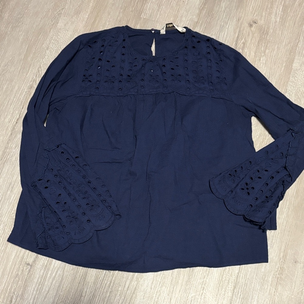 Zara Dark Blue Eyelet Blouse
